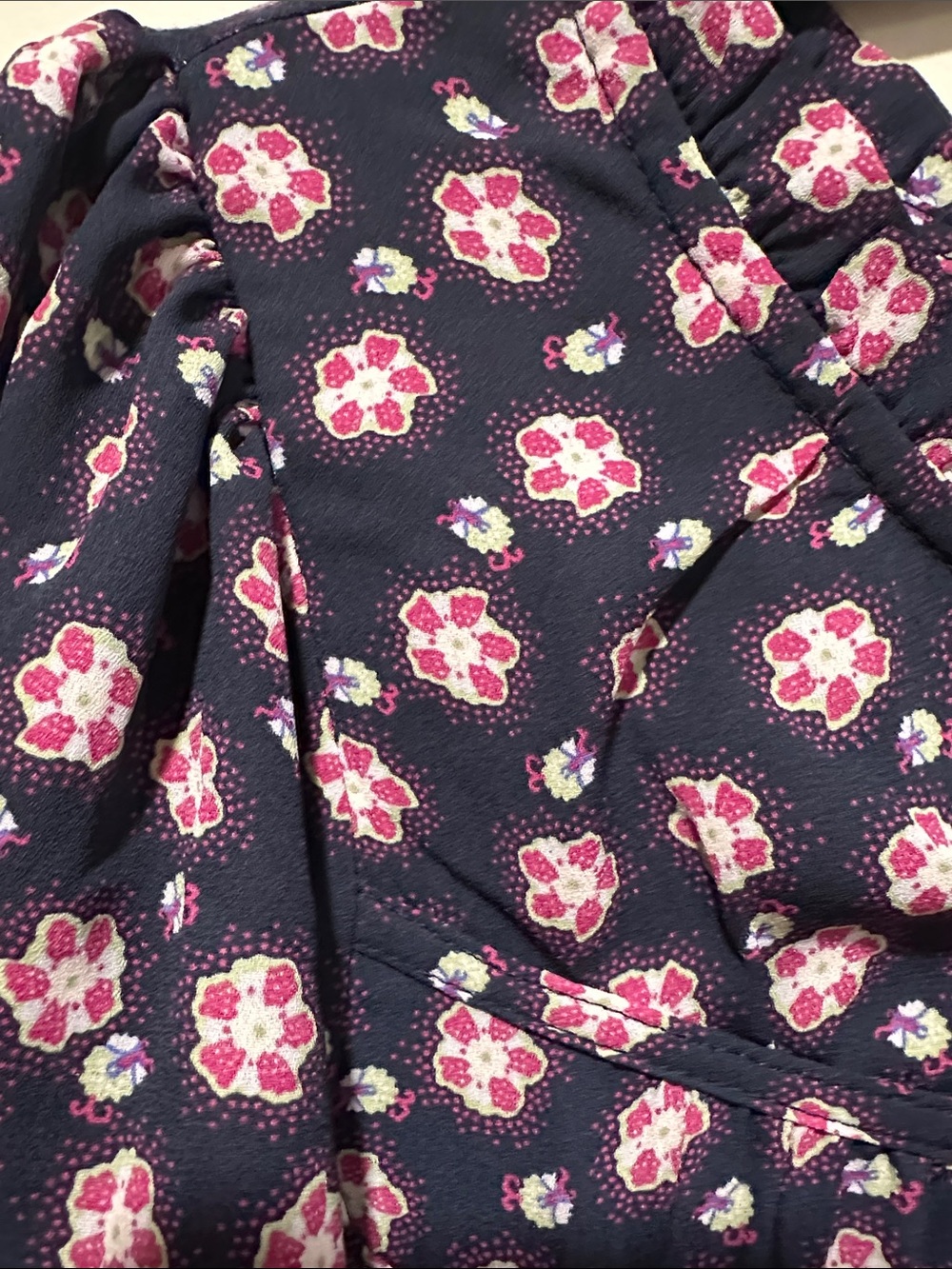 LOFT Navy Pink Floral Ruffle Sleeve Top - Picture 3 of 3